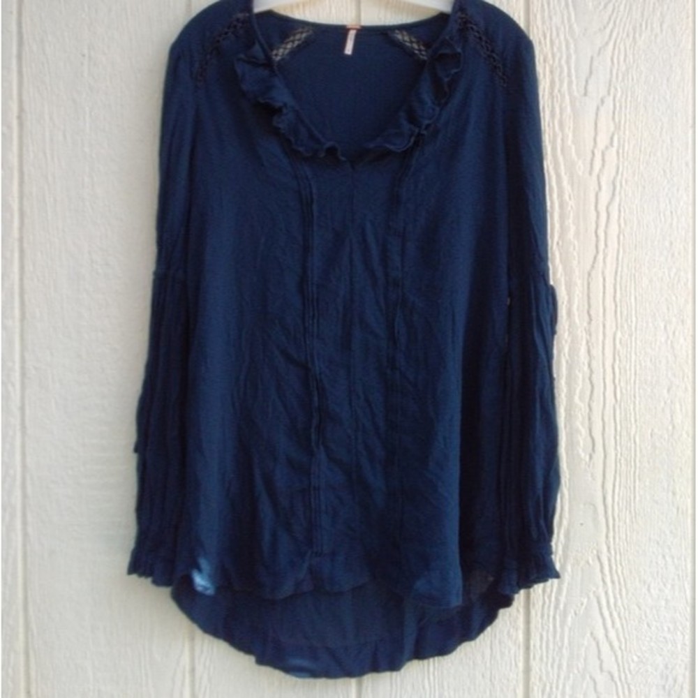 Free people ruffle neck longsleeve green top tunic women's sz small